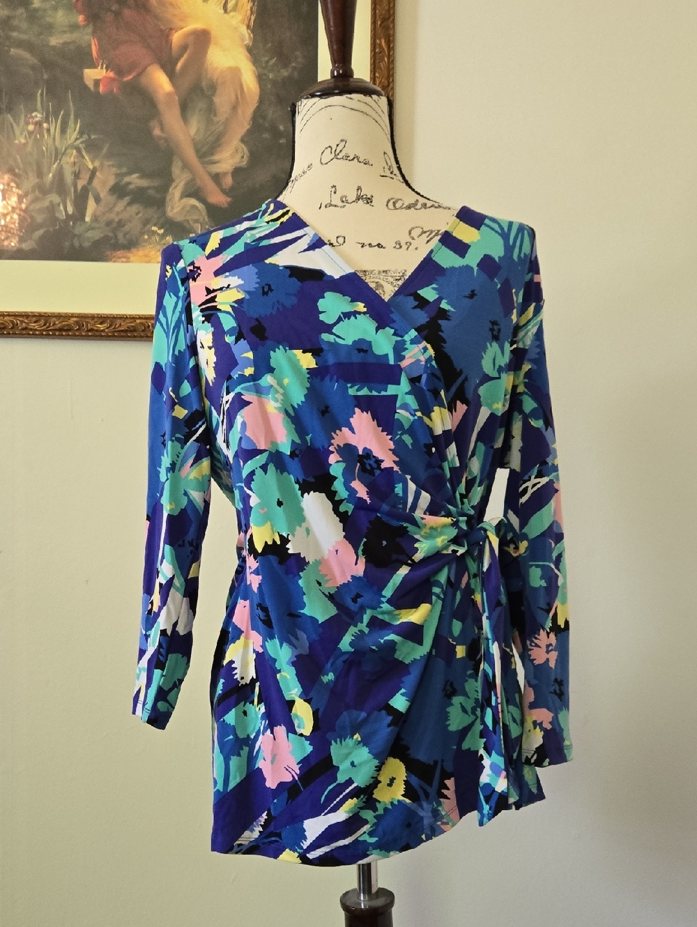 Women’s Floral Wrap Top - Blue Multicolor